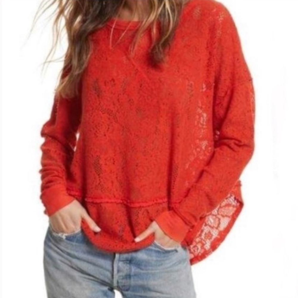 Free People - Sweater - Won't Get Cold in this Lace Top - Orange - Small